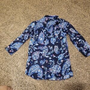 Ralph Lauren Navy and Blue Paisley Shirt Dress Or Swimsuit Cover Up